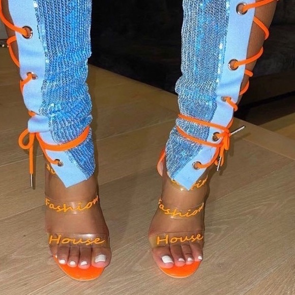 Shane Justin Fashion House Heels Orange size 7 in box/dustbags - Picture 2 of 9